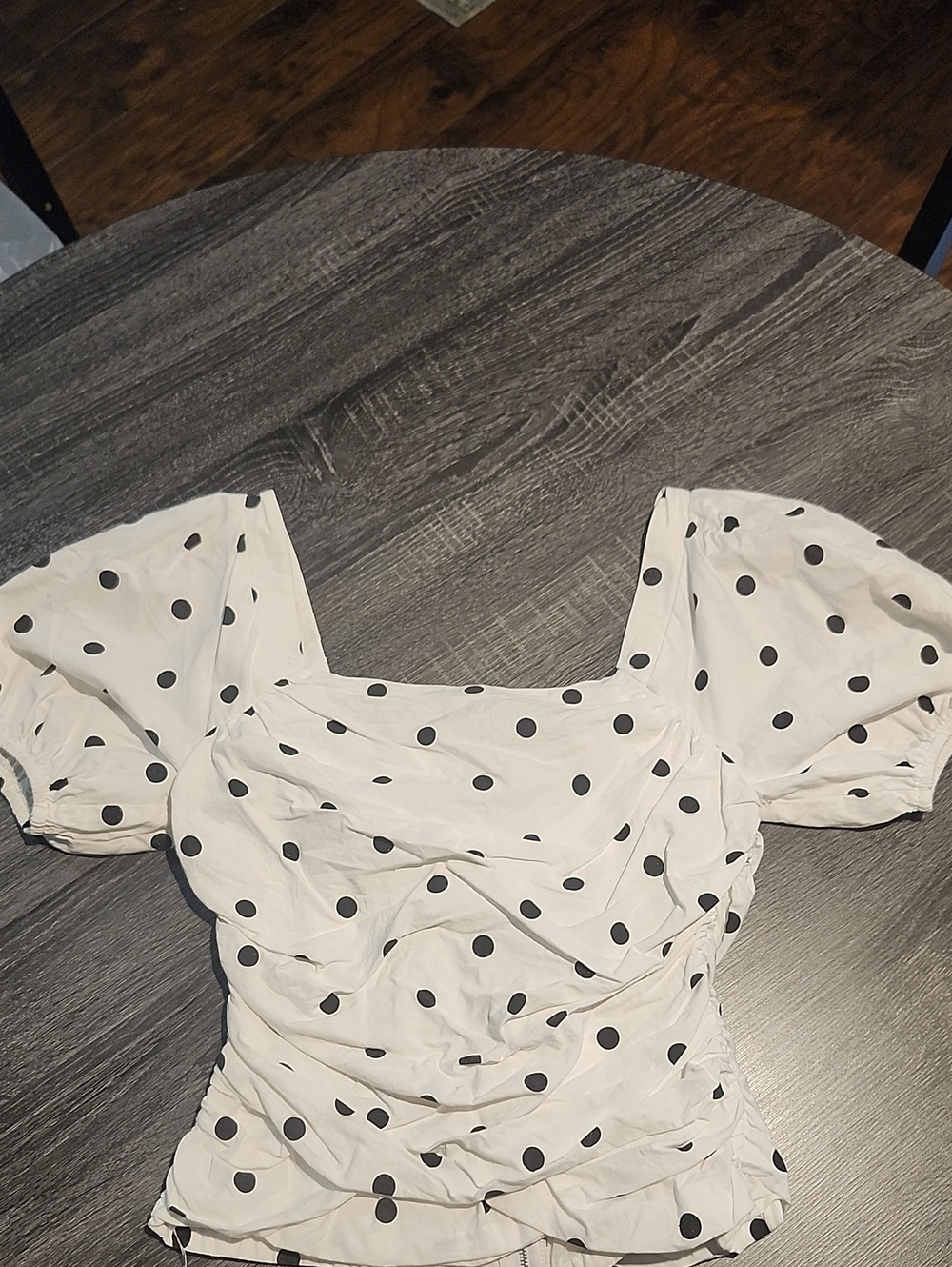 Ina White Polka Dot Puff Sleeve Blouse